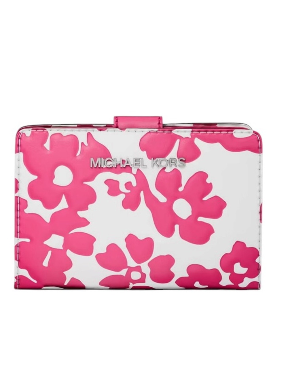 NWT Michael Kors Jet Set Medium Bifold Wallet - Dragonfruit Floral Pink - Picture 2 of 9